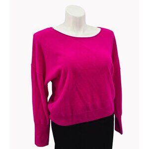 Tahari Womens XL Hot Pink 100% 2 Ply Cashmere Sweater Scoop Neck Knit New